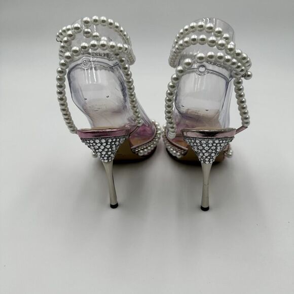 Mach & Mach Pink Crystals Embellishments Faux Pearls Ankle Straps Pumps Sz 37.5 - Picture 3 of 12